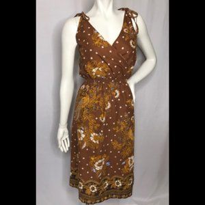 Vintage 1970 Dress L Bird Peacock Pheasant Star Handkerchief Print Boho Cowgirl